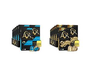 L'Or Espresso Café - 100 Capsules Decaffeinato Intensité 6 - compatibles Nespresso®* & Café Espresso - Or Absolu - Intensité 9 - Arômes Boisés et de Réglisse - 10X10 capsules aluminium