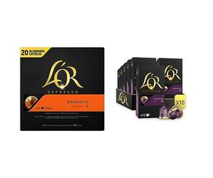 L'Or Espresso Café - 200 Capsules Delizioso Intensité 5 - compatibles Nespresso®* (lot de 10 x 20) & L'Or Espresso Café - 100 Capsules Supremo Intensité 10 - compatibles Nespresso®* (lot de 10 x 10)