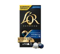 L'Or Lot de 10 capsules de café expresso décaféiné Ristretto - 100 capsules en aluminium - Intensité 9 - Compatibles avec machines Nespresso®* Original - 10 paquets de 10 capsules