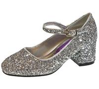 Lora Dora Chaussures Mary Jane de fête à talon bas avec bride pour fillettes - Argenté - paillettes argentées, 28 EU