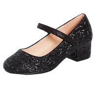 Lora Dora Chaussures Mary Jane de fête à talon bas avec bride pour fillettes - Noir - noir pailleté,