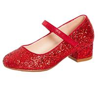 Lora Dora Chaussures Mary Jane de fête à talon bas avec bride pour fillettes - Rouge - Rouge pailleté,