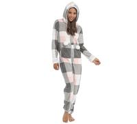 Lora Dora Combinaison Femme Imprimé Carreaux Tout-en-Un Pyjama Polaire à Capuche à Carreaux Luxe Rose Taille Grande EU 44-46