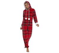 Lora Dora Combinaison Femme Imprimé Carreaux Tout-en-Un Pyjama Polaire à Capuche à Carreaux Luxe Rouge Taille Moyenne EU 40-42