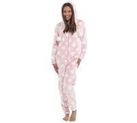 Lora Dora Combinaison Pyjama Une Pièce à Capuche en Polaire pour Femmes Motif Cœur, rose, XL