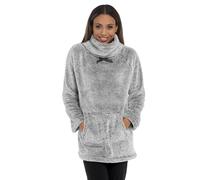 Lora Dora Haut de détente en polaire super douce câline pour femmes, veste de lit chaude, pull avec col épais et confortable, gris, 48-50