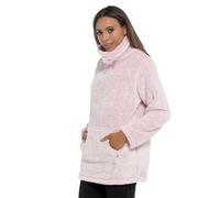 Lora Dora Haut de détente en polaire super douce et câline pour femmes, veste de lit chaude, pull avec col épais et douillet, rose, 44-46