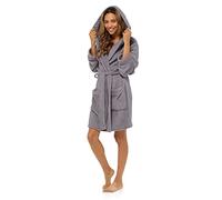 Lora Dora Peignoir Femmes Peignoir de Luxe Court à Capuche pour Adolescentes Robe de Chambre en Polaire Loungewear Cadeau Gris Moyen