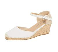 Lora Dora Sandales compensées en toile de jute pour femmes avec semelle à mémoire de forme, talons mi-hauts, espadrilles à la mode avec bride à la cheville pour l'été, Blanc, 39 EU