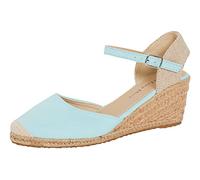 Lora Dora Sandales compensées en toile de jute pour femmes avec semelle à mémoire de forme, talons mi-hauts, espadrilles à la mode avec bride à la cheville pour l'été, Vert Menthe, 41 EU