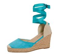Lora Dora Womens Espadrille Wedge Sandals Strappy Hessian Wedges Ankle Wrap Tie Leg Straps Turquoise UK 5