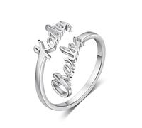 lorajewel Bague Ajustée Ouverte pour Femmes Personnaliser Lettre A-Z Bague Équipé de pierres d'anniversaire Argent Bague Commémorer Bague de Couple (Name-Argent)