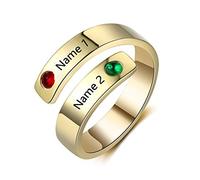 lorajewel Bague Ajustée Ouverte pour Femmes Personnaliser Lettre A-Z Bague Équipé de pierres d'anniversaire Argent Bague Commémorer Bague de Couple (Stone-Or)