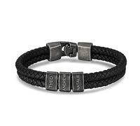 lorajewel Bracelet Cuir Personnalisé pour Homme 19-23cm Bracelet Nom Acier inoxydable Bracelet Noir Cadeaux Hommes Cadeaux d'anniversaire, de Noël, de fête des pères