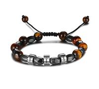 lorajewel Bracelet en perles personnalisé pour hommes avec nom Bracelet en pierre de lave noire Fête des pères Papa Mari Anniversaire Bijoux