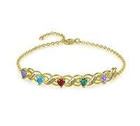lorajewel Bracelet Femme Personnalisé avec Prenom Pierres de Naissance Bracelet Infini Cadeau pour Maman Femme Grand-mère Cadeaux Femme Noël Fête des Mères (or-5 name)