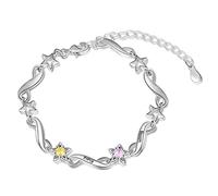 lorajewel Bracelet Infinity Argent Personnalisé avec Noms et Charmes Pierre de Naissance Simulés Bracelets Réglables pour Femmes Filles (2 noms)