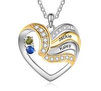 lorajewel Collier Femme Personnalisable Cadeau Anniversaire Femme Collier Nom et Stone Pendentif Coeur Cadeau pour Maman, Fille Bijoux pour la fête des mères, Noël et la Saint-Valentin (B-2 name)
