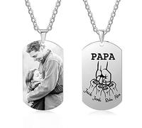 lorajewel Collier pour papa avec 1-5 noms Collier photo personnalisé Cadeau de la fête des pères Acier titane Pendentif en argent Cadeau d'anniversaire pour papa
