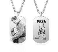 lorajewel Collier pour papa avec 1-5 noms Collier photo personnalisé Cadeau de la fête des pères Acier titane Pendentif en argent Cadeau d'anniversaire pour papa