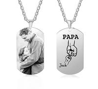 lorajewel Collier pour papa avec 1-5 noms Collier photo personnalisé Cadeau de la fête des pères Acier titane Pendentif en argent Cadeau d'anniversaire pour papa