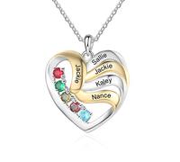 lorajewel Collier Prenom Personnalisé Collier Argent 925 Collier Femme Pendentif coeur en or Cadeaux pour la fête des mères Bijoux de Noël et de la Saint-Valentin (A-5 name)
