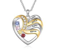 lorajewel Collier Prenom Personnalisé Collier Argent 925 Collier Femme Pendentif coeur en or Cadeaux pour la fête des mères Bijoux de Noël et de la Saint-Valentin (A-4 name)