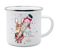 lorajewel Mug émaillé Personnalisé avec Nom Date 350ml Céramique Tasse Cadeau pour les Enfants Garçons Filles Entrée à l'école Jardin d'enfants Sac d'école Rose Fuselé (A)