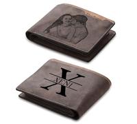lorajewel Portefeuilles Personnalisés pour Homme Photo Nom Alphabet Gravée Portefeuille en Cuir avec Pochette à Monnaie Cadeaux pour Lui Papa Mari Petit Ami (C)