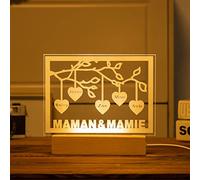 lorajewel Veilleuse Arbre Généalogique Personnalisée avec 3-8 Noms Cadeau de Fête Des Mères Noël pour Maman Grand-mère (A-4 Nom)