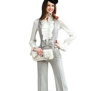 Loralie Femme Chemisier à Volant Manches Longues Col Haut Top Blouse Vintage Rétro Manchon Evasé Blanc Noir - Blanc - XXL