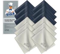 LORANKA-Chiffons de Nettoyage, Lot de 12, en Microfibre Surchoix pour Lentilles, Lunettes, Ecrans, Tablettes, Glasse, 6 x 7 Pouces (15 x 18 cm), Marine/Gris