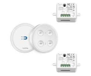 LoraTap Kit Interrupteur Sans Fil, 1 Télécommande + 2 Récepteurs, Portée 200M, Récepteur 2500W, Emetteur Radio 868Mhz, 10 ans Autonomie, Va et Vient, Commande à Distance Mural ON/OFF Pour Eclairage