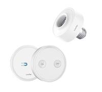 LoraTap Kit Interrupteur Sans Fil, E27 Douille, Récepteur Contrôle 30W, Portée 200M, Culot E27 Emetteur, 10 ans Autonomie, Commande à Distance Télécommande ON/OFF Pour Lampe Ampoule LED