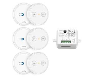 LoraTap Kit Interrupteur Sans Fil, Récepteur 2500W, Portée 200M, 3 Emetteurs Radio 868Mhz, 10 ans Autonomie, Va et Vient, Commande à Distance Mural Avec Télécommande ON/OFF Pour Eclairage