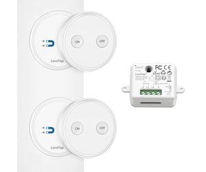 LoraTap Kit Interrupteur Sans Fil, Va et Vient, Récepteur 2500W, Portée 200M, Emetteur Radio 868Mhz, Commande à Distance Mural Avec 2 Télécommandes ON/OFF Pour Eclairage