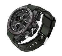 Lorciix Montre de sport analogique numérique pour homme étanche jusqu'à 50 m avec chronomètre, alarme, rétroéclairage, double affichage, grand cadran extérieur en résine, noir/vert, Montre de sport