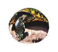 Lord Howe Island Bonnet de douche réutilisable avec élastique double couche pour cheveux longs Motif tortue de mer