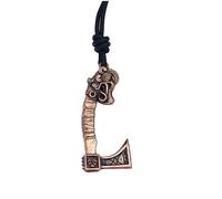 Lord of Battles Collier avec pendentif en bronze massif style celtique médiéval avec cordon en cuir véritable, parfait pour lui/elle - Cire perdue (bronze massif antique, pendentif hache)