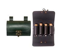 Lord of Battles Pochette à potion médiévale en cuir avec 4 bouteilles en verre - Sac banane pour LARP, cosplay, DND, foire de la Renaissance, Alchimie, Steampunk, Accessoires fantaisie, vert, 12.2 cm