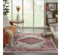 Lord of Rugs Nourison Passion Tapis traditionnel pour chambre à coucher, salon, motif jardin persan, motif médaillon, ivoire/fuchsia, taille M 114 x 175 cm