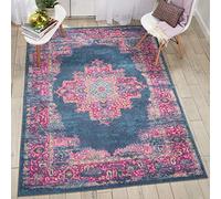 Lord of Rugs Passion Tapis traditionnel moderne abstrait pour salon, chambre à coucher, à poils courts, motif floral, jardin, médaillon, bleu, taille L, 160 x 221 cm