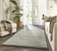 Lord of Rugs Tapis à poils longs de luxe pour salon, en peluche confortable, de haute qualité, 5,5 cm, épais, doux et moelleux pour chambre à coucher, vert eucalyptus, taille S, 80 x 150 cm