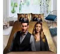 LORDOS Housse de Couette Lucifer 200X200 cm avec 2 Taie d'oreiller 50X75cm, 3 Pièces Parure De Lit 2 Personnes en Microfibre avec Fermeture Éclair, 3D Imprimé Motif