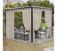 LORDTEX Lot de 2 Rideaux Transparents imperméables en Toile de Jute Aspect Lin pour terrasse, Porche, cabane, pergola et tonnelle - Voilages d'intérieur/extérieur à œillets, 132 x 274 cm, Lin