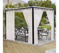 LORDTEX Lot de 2 rideaux transparents imperméables en toile de jute d'aspect lin pour terrasse, porche, cabane et tonnelle - Voilages d'intérieur/extérieur avec œillets pour pergola, porche, cabane et
