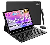 LORDWIT Tablette 14 Pouces Écran 2K, Android 16, 36Go RAM + 512Go ROM/1To TF, 2.0GHz Octa-Core, Dual SIM 4G LTE, 11580mAh | 18W/GPS/13MP, Gemini AI Tablettes avec Clavier+Souris+Stylet+Étui+Écouteurs
