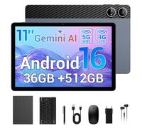 LORDWIT Tablette Android 16 11", 36 Go de RAM 512 Go de ROM/1 to TF, Double SIM 4G LTE Tablette avec Clavier, écran IPS HD 90 Hz, Octa Core, Widevine L1, WiFi, GPS, tablettes avec étui/écouteurs
