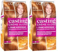 L'Oréal - A2797704 - Crème Coloration Gloss - 834 Cuivre Or Blond, 1 unité (Lot de 2)