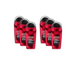 L'Oréal Men Expert 48H Ultimate Control Lot de 6 déodorants roll-on pour homme, contre la transpiration, la transpiration et l'humidité des aisselles, parfum boisé frais, sans alcool, 6 x 50 ml